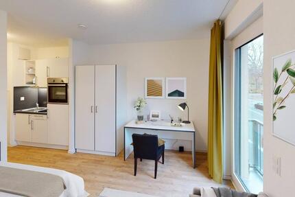 ** Modernes, vollmöbliertes 1-Zimmer-Apartment mit EINBAUKÜCHE, französischen BALKON und gemeinschaftlicher DACHTERRASSE ** - Leipzig Südost