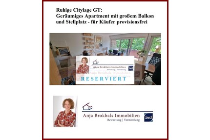 Ruhige Citylage GT: Geräumiges Apartment mit großem Balkon und Stellplatz - für Käufer provisionsfrei - Gütersloh