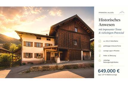 Historisches Allgäuer Wohnhaus mit unverbaubarem Alpenpanorama, großer Tenne und außergew. Entwicklungspotential. - Pfronten Kappel