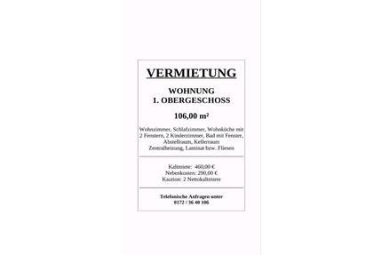 4 Raum Wohnung zu vermieten - 750,00&nbsp;EUR Kaltmiete, ca.&nbsp; 106,00&nbsp;m&sup2; in Oberlungwitz (PLZ: 09353)