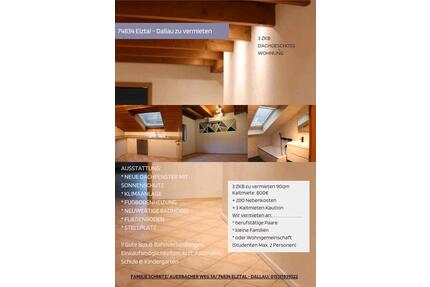 DG Wohnung zu vermieten - 800,00&nbsp;EUR Kaltmiete, ca.&nbsp; 90,00&nbsp;m&sup2; in Elztal (PLZ: 74834)