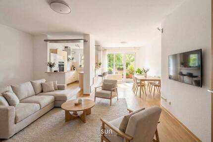 **Charmante 3-Zimmer-EG-Wohnung** mit großem Wohn-Essbereich, Bartheke und großer Loggia - Langen