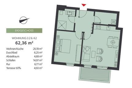2 Zimmer Wohnung im EG mit Terrasse und Garten -Barrierefrei- im Bergquartier Bentwisch