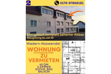 Wohnung zu vermieten - 480,00&nbsp;EUR Kaltmiete, ca.&nbsp; 45,00&nbsp;m&sup2; in Wadern (PLZ: 66687)