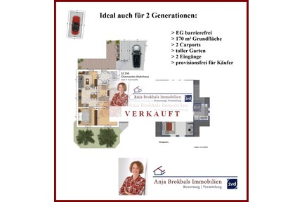 2-Familienhaus in Isselhorst: EG barrierefrei, 170 m², 2 Carports, toller Garten, 2 Eingänge - provisionsfrei für Käufer - Gütersloh