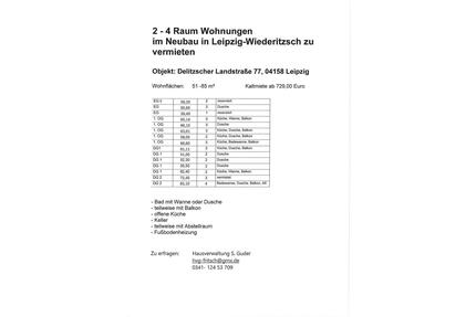 2 - 4 Raum Wohnungen Neubau in Leipzig-Wiederitzsch zu vermieten