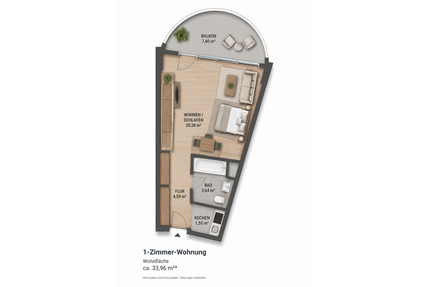 Wohnung zum Mieten in Augsburg 620,00 € 34 m²