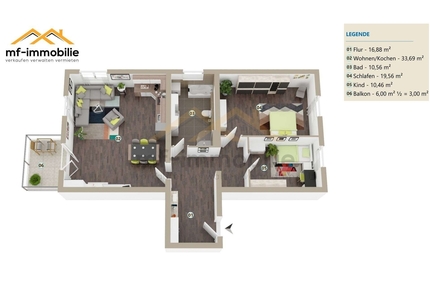 charmante Erdgeschosswohnung 3-Zimmer Balkon, Einbauküche - Mariental Helmstedt - Grasleben