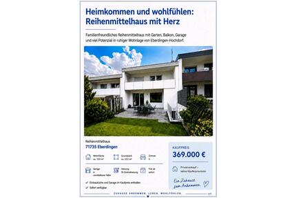 Reihenmittelhaus mit Herz ❤️ - 369.000,00&nbsp;EUR Kaufpreis, ca.&nbsp; 120,00&nbsp;m&sup2; in Eberdingen (PLZ: 71735)