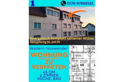 Wohnung zu vermieten - 450,00&nbsp;EUR Kaltmiete, ca.&nbsp; 45,00&nbsp;m&sup2; in Wadern (PLZ: 66687)