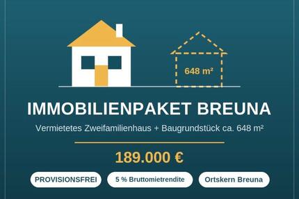 2-Parteienhaus mit zusätzlichem Baugrundstück voll erschlossen! - Breuna