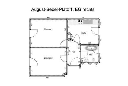 Kamenz, ruhige 2-R-Wohnung im Erdgeschoß mit Einbauküche
