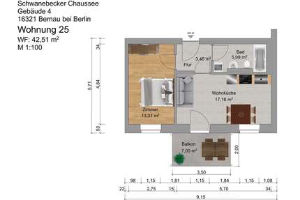 Wohnung zum Mieten in Bernau 650,00 € 43 m²