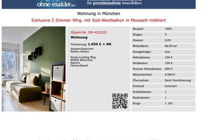 sonnige 2 Zimmer Balkonwohnung in Moosach möbliert - München