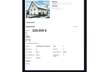 Einfamilienhaus - 220.000,00&nbsp;EUR Kaufpreis, ca.&nbsp; 80,00&nbsp;m&sup2; in Vöhringen (PLZ: 72189)