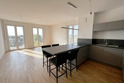 Helligkeit & Eichenholz: Barrierefreie 3-Zimmer-Wohnung mit West-Dachterrasse & Fernblick. - Darmstadt