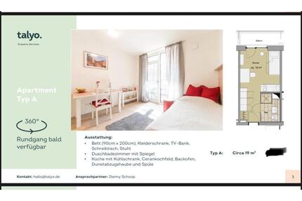 Modernes 1-Zimmer-Apartment - 875,00&nbsp;EUR Kaltmiete, ca.&nbsp; 19,00&nbsp;m&sup2; in Hamburg (PLZ: 20097) Hamburg-Mitte