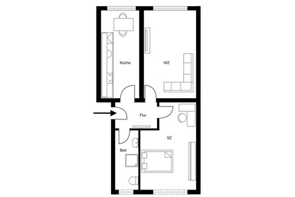 2-Zimmer-Wohnung im Erdgeschoss mit Einbauküche in Hamburg-Horn