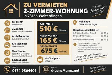 Mietwohnung - 525,00&nbsp;EUR Kaltmiete, ca.&nbsp; 55,00&nbsp;m&sup2; in Donaueschingen (PLZ: 78166)