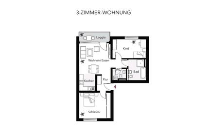 3-Zimmer-Wohnung hell, Fußbodenheizung, Bad, Gäste-WC, TG-Stellp - Nürnberg Almoshof