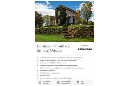 Gutshaus Haus Park vor Usedom - 960.000,00&nbsp;EUR Kaufpreis, ca.&nbsp; 553,00&nbsp;m&sup2; in Wolgast (PLZ: 17438)