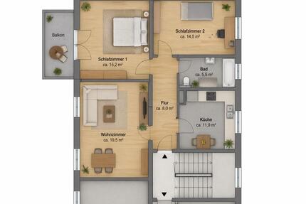 Schöne 3-Zimmer-Wohnung im 1. OG mit Balkon & Garten - Marl