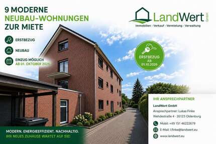 Wohnung zum Mieten in Oldenburg 830,00 € 51.8 m²