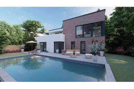 Architektenvilla am Waldrand - Bauhausbungalow mit Dachterrasse, Doppelgarage und exklusiver Privatsphäre - Bensberg