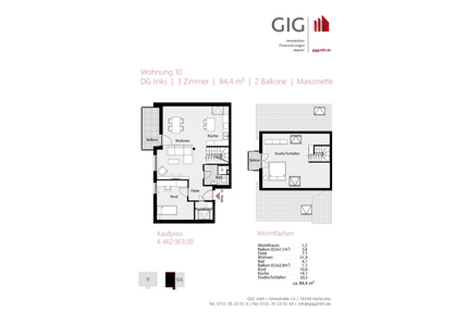 Wohnung zum Kaufen in Karlsruhe 462.903,00 € 84.4 m²
