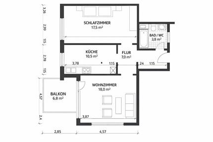 Attraktive 2-Zimmer-Wohnung, frisch saniert, im 3. OG in Neu-Ulm