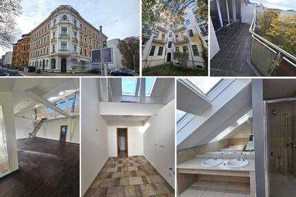 Repräsentative DG-Wohnung mit Galerie, ca. 64 m² WZ, Kamin, Gäste-WC, gr. Balkon, Lift - Leipzig Zentrum-Südost