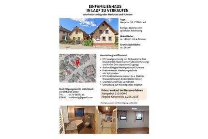Einfamilienhaus unterkellert mit Scheune und Werkstatt - Lauf