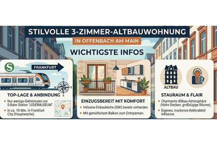 3 Zimmer Mietwohnung Altbau - 1.150,00&nbsp;EUR Kaltmiete, ca.&nbsp; 74,00&nbsp;m&sup2; in Offenbach am Main (PLZ: 63067) Hafen