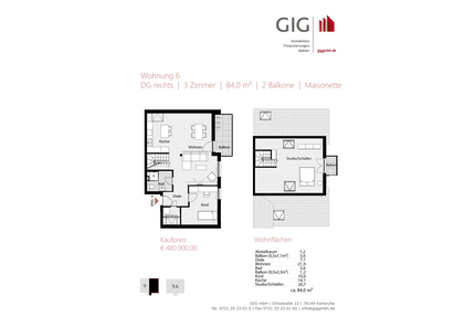 Wohnung zum Kaufen in Karlsruhe 480.900,00 € 84 m²
