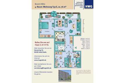 Wohnung zum Mieten in Halle 624,00 € 73.41 m²