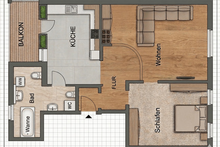 Tolle 2 Zimmer- Dachgeschoss- Wohnung mit Balkon, offener Küche und Tageslichtbad - Waldheim