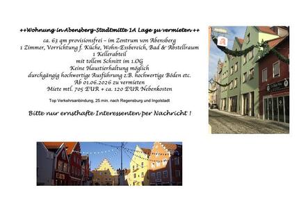 Altstadtwohnung in Abensberg - 705,00&nbsp;EUR Kaltmiete, ca.&nbsp; 63,00&nbsp;m&sup2; in Abensberg (PLZ: 93326)