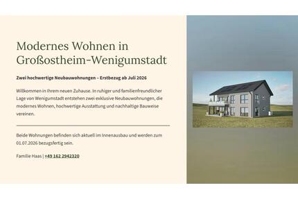 Luxuriöse Neubau-OG-Wohnung (Erstbezug) mit Balkon - Großostheim