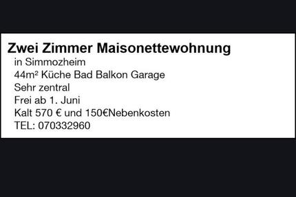 Zwei Zimmer Wohnung Simmozheim Maisonette zu vermieten - Bad Liebenzell