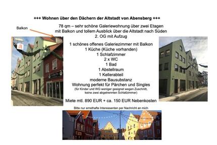 Altstadtwohnung - 890,00&nbsp;EUR Kaltmiete, ca.&nbsp; 78,00&nbsp;m&sup2; in Abensberg (PLZ: 93326)
