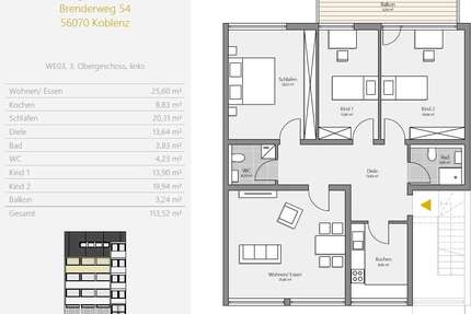 Wohnung zum Kaufen in Koblenz 279.000,00 € 110 m²