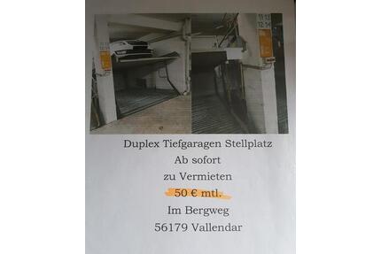 Duplex Tiefgarage in Vallendar - 50,00&nbsp;EUR Miete, in Vallendar (PLZ: 56179)
