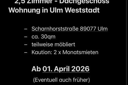 2,5 DG Wohnung in Ulm Weststadt 89077