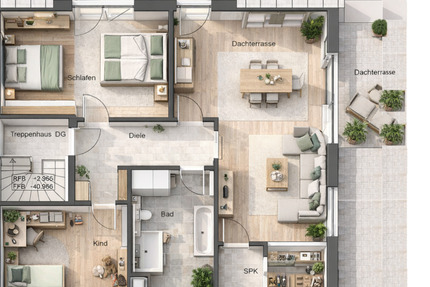 100qm, 3-Zi Penthouse-Neubau, 2 Dachterrassen, EBK & Grünblick - Dettenhausen