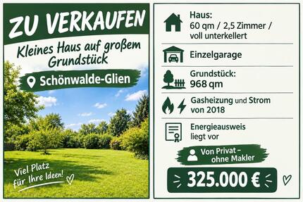 Kleines Haus auf großem Grundstück - Schönwalde-Glien