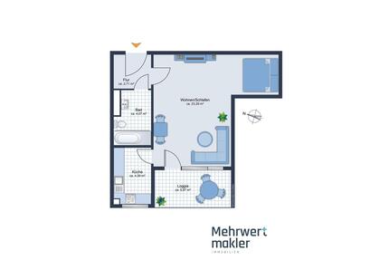 Helle 1,5 Zimmer Wohnung mit Balkon in LU-Mundenheim - Mannheim