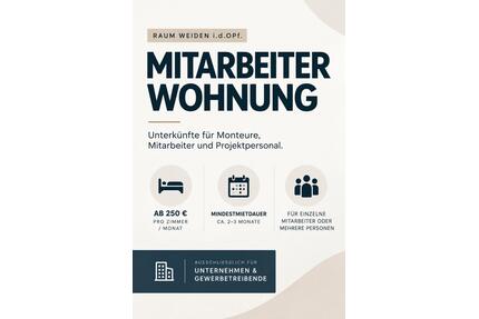 3-Zimmer-Mitarbeiterwohnung Firmenunterkunft im Raum Weiden - Weiden in der Oberpfalz