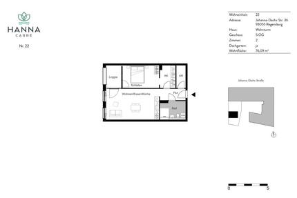 Helle 2,5-Zi-Wohnung mit Balkon, Dachgarten, TG-Stellplatz - Regensburg Brandlberg