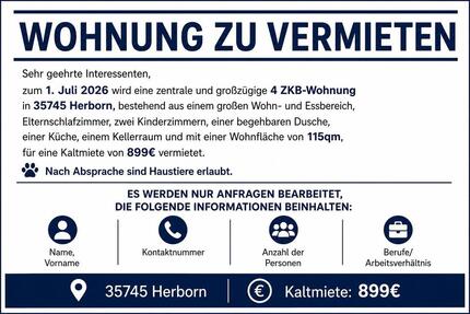 Zentrale 4-ZKB-Wohnung in Herborn zu vermieten