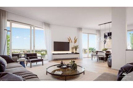 Mit Blick über München: 4-Zi-Whg. mit großzügig. Wohn-Essbereich, 2 Bädern u. umlaufend. Balkon